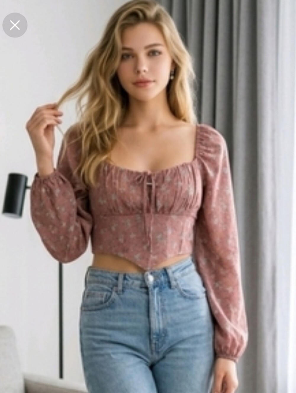 Edit By Nine Floral Pink Cropped Long Sleeve Top - Picture 1 of 16